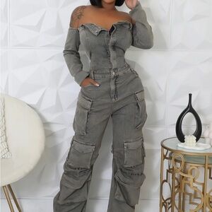 Stylish Off-Shoulder Gray Jumpsuit